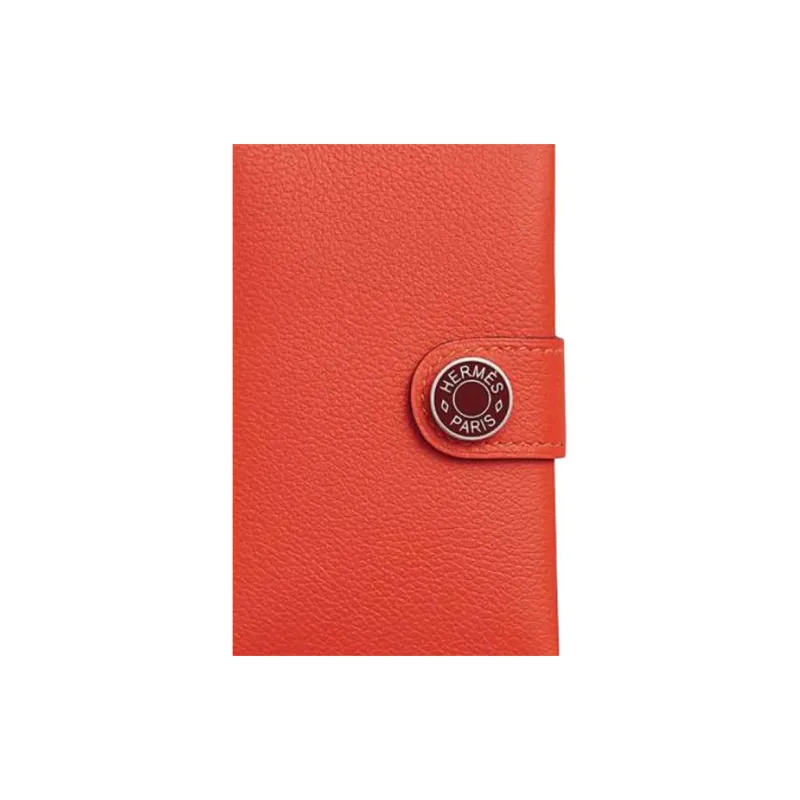 HERMES Evercolor Calfskin Card Holder Women's Orange With Hermes Red Accents-5
