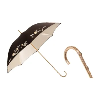 Pasotti Italy Version Brown Handmade Embroidery Floral Champagne Vintage Bent Hook Gemstone Straight Handle Umbrella