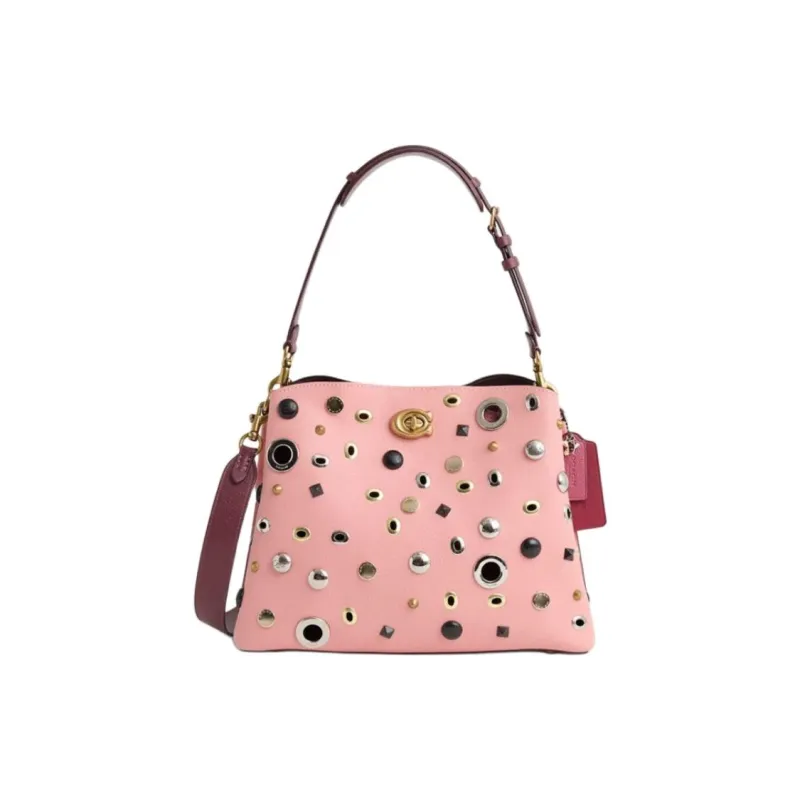 COACH Willow Leather Shoulder Bag Crossbody Bag Handbag Large Size Women's Brass & Candy Pink-0