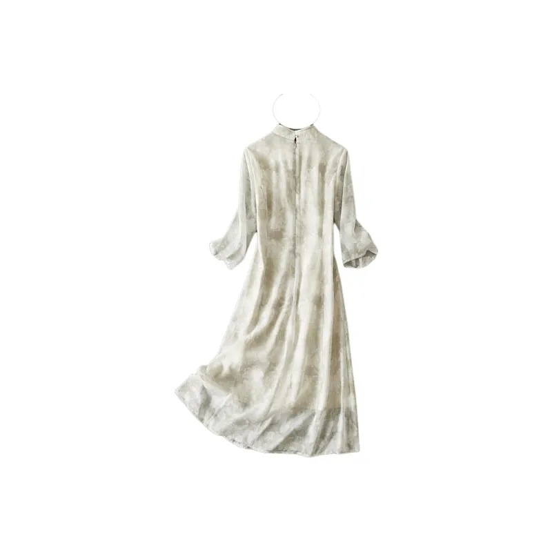 IHIMI Short Sleeved Dress Women's Bamboo Green Jacquard-2