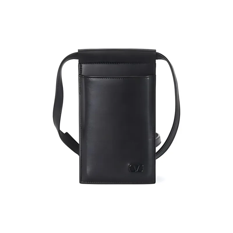 Valentino Cow Leather Shoulder Bag, Crossbody Bag, Cell Phone Pouch Men's Black-0