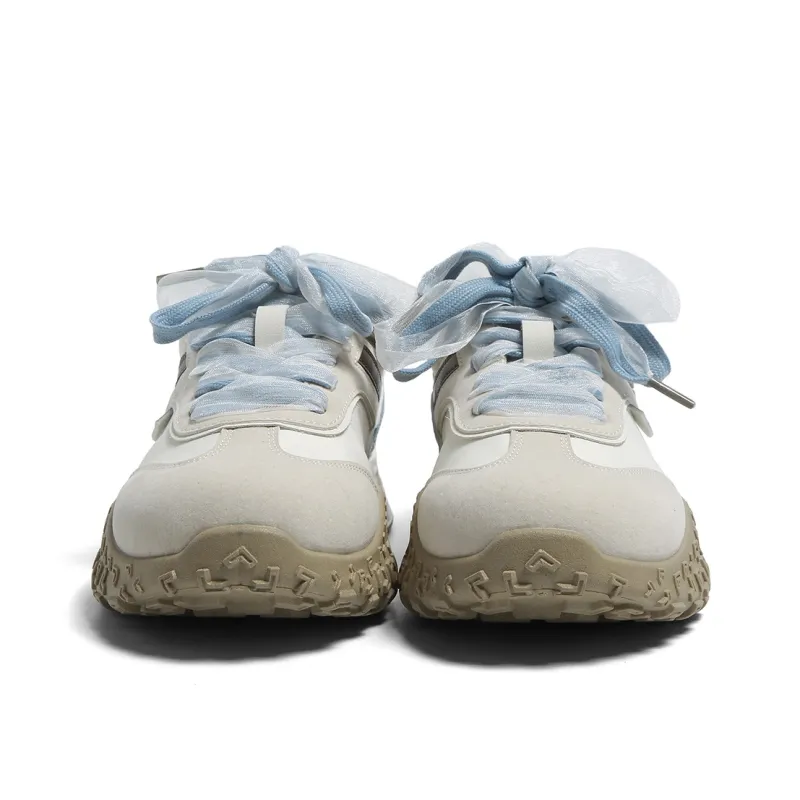 HUANQIU Anti Slip And Wear Resistant Height Increasing Low Top Casual Shoes Women's White Blue-4