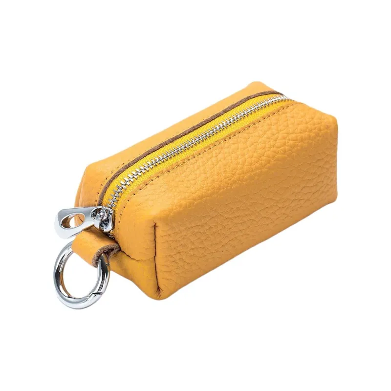 OUZIHUANG Top Grain Cow Leather Key Pouch Regular Unisex Black/Red/Rose Red/Sea Blue/Light Pink/Light Yellow/Jasper-4