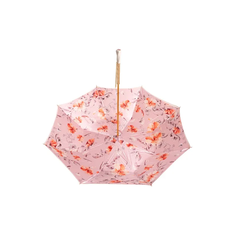 Pasotti Italian Version Pink Floral Umbrella With Brass Resin Controller And Swarovski Crystal, Rain And Sun Umbrella-4