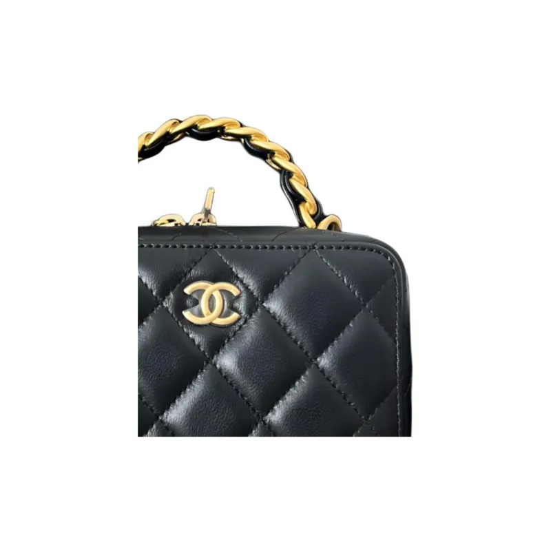 CHANEL Sheepskin Camera Bag Makeup Bag Handbag Shoulder Bag Crossbody Bag Women's Black-3