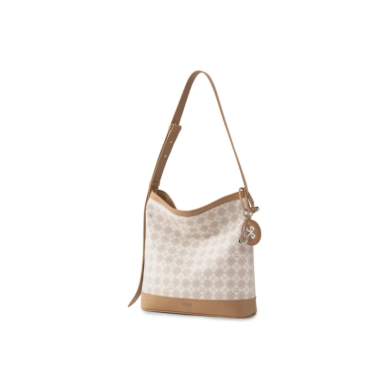 JONBAG PVC Fashion Vintage Versatile Commute Shoulder Bag Medium Size Women's White With Grey Pink/White With Nut Brown-2