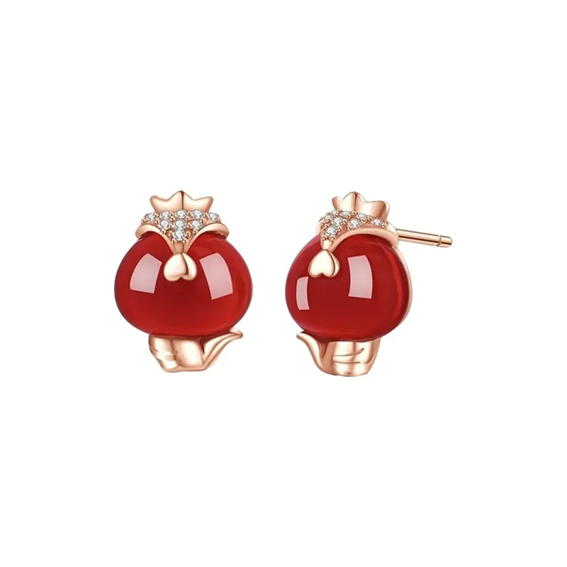 Old Fu Gold Agate 925 Sterling Silver Jade Stud Earring Women's-0