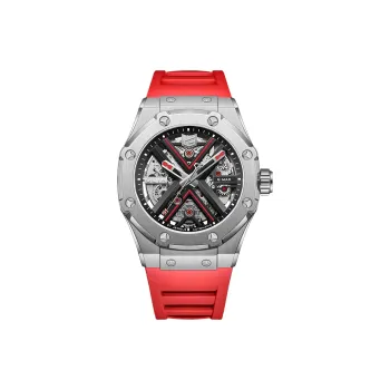 GEYA Engine Collection Automatic Mechanical Movement Silicone Strap Watch Men's Watches Cut Out Dial