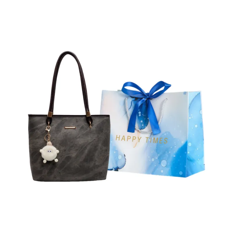 ROUNDOT PU Tote Bag Shopping Bag Shoulder Bags Women's Ecru/Black/Blue-6