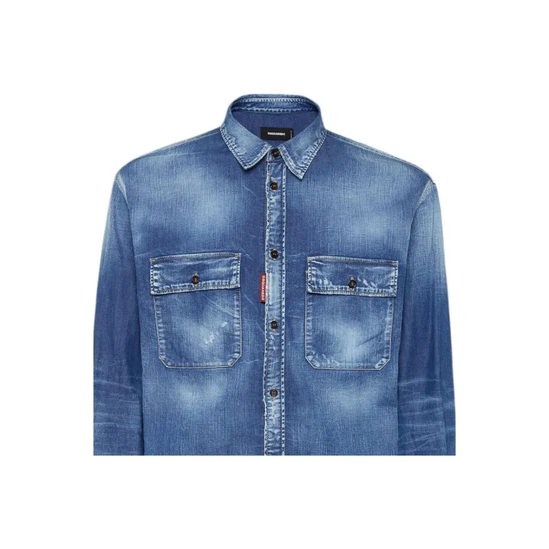 Dsquared2 Light Wash Relax Dan Worker Pocket Shirt-2