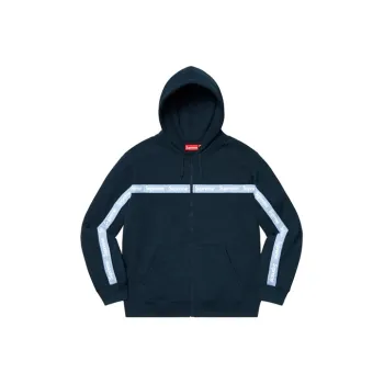 Supreme Text Stripe Zip Up Hooded Sweatshirt