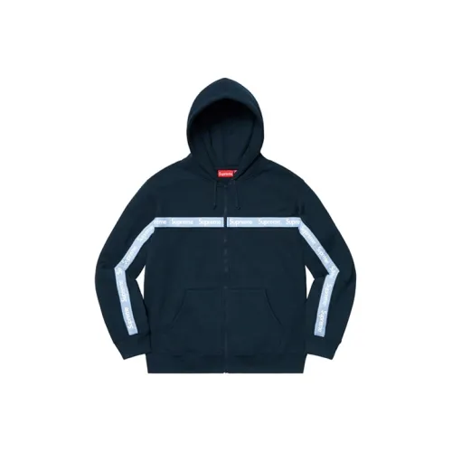 Supreme Text Stripe Zip Up Hooded Sweatshirt