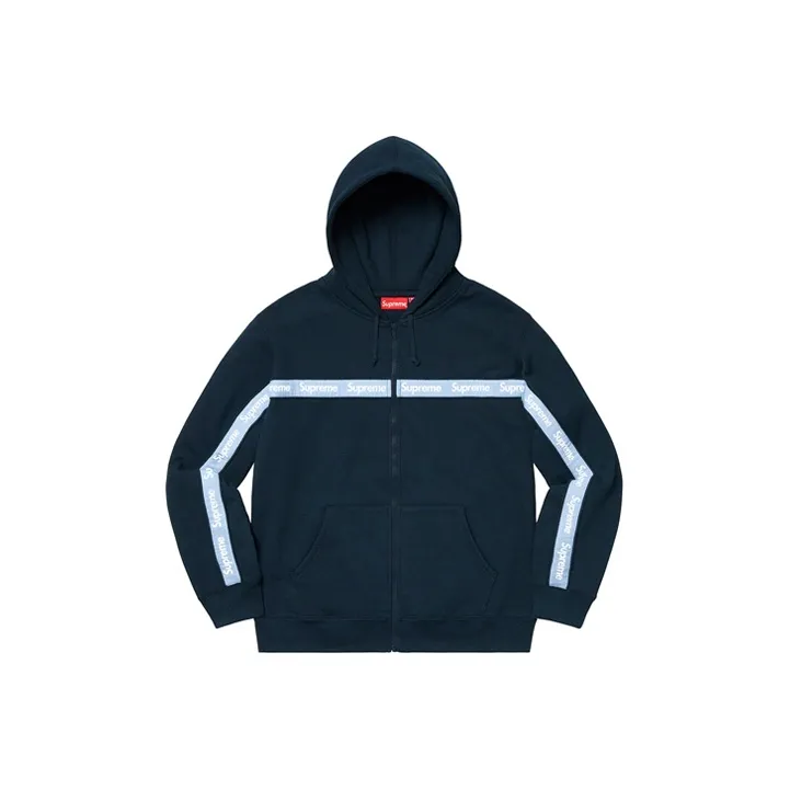 Supreme Text Stripe Zip Up Hooded Sweatshirt-0