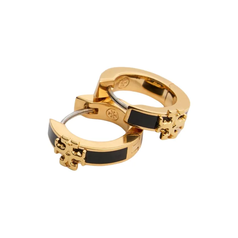 TORY BURCH Brass, Enamel, Crystal Earrings Women's Black-2