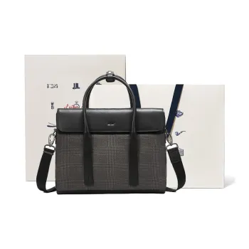 BVP Cow Leather Business Casual Men's Briefcase Handbag Small Size Men's Gray/Black