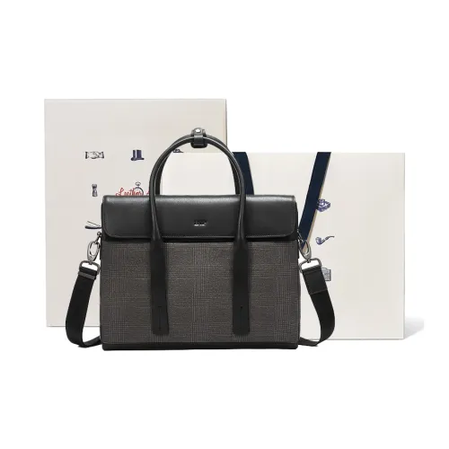BVP Cow Leather Business Casual Men's Briefcase Handbag Small Size Men's Gray/Black
