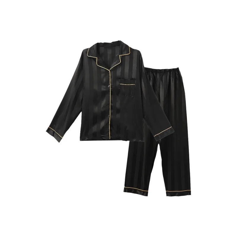 Urban Beauty Pajama Set Women's Straight Black Stripes-0
