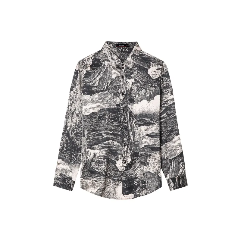 PIERRE CARDIN Shirt Men's Ink Clouds And Shadow Paintings-2