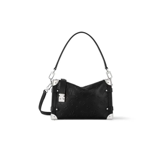 LOUIS VUITTON SIDE TRUNK Cow Leather Shoulder Bag Medium Size Women's Black