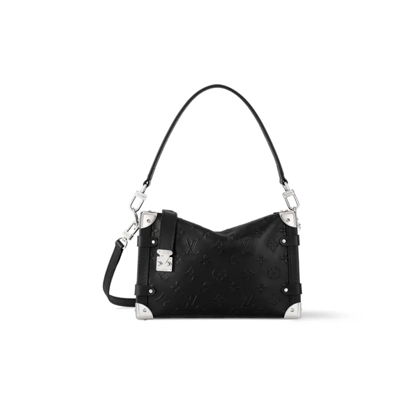LOUIS VUITTON SIDE TRUNK Cow Leather Shoulder Bag Medium Size Women's Black-0