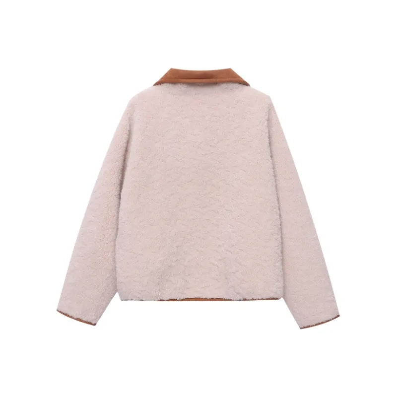CHARM PICK Velvet feel Coat Women's Khaki & Ecru-1