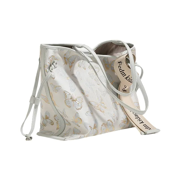 PAYOT Microfiber Synthetic Leather Tote Bag Shoulder Bag Women's Beige Blue/Beige Apricot-2