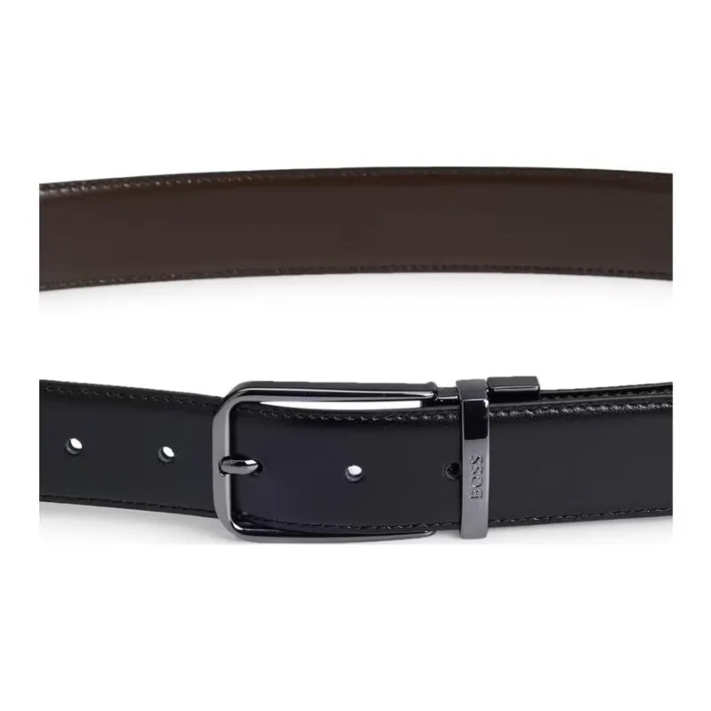 HUGO BOSS Cow Leather Belts Men's Black Width 3.5CM-1