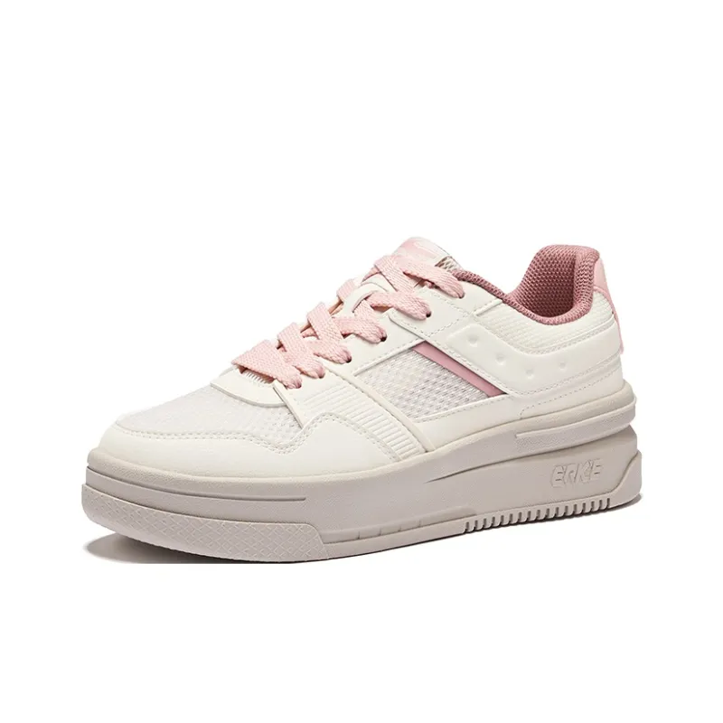 Erke Anti Slip Wear Resistant Low Top Skateboard Shoes Women's Beige Pink-2