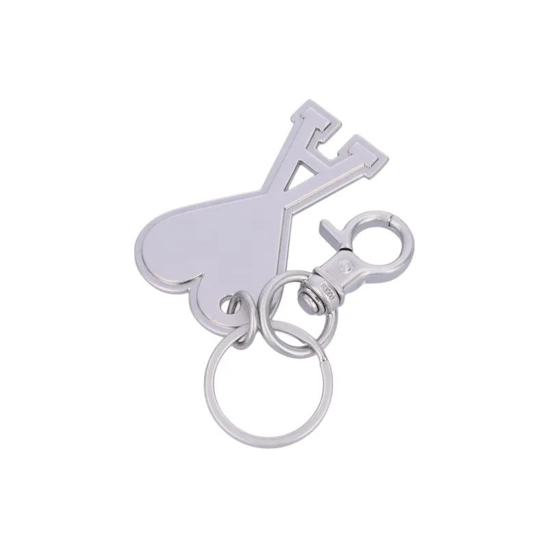 Ami Paris Metallic Logo Charm Polished Finished Keyring-1