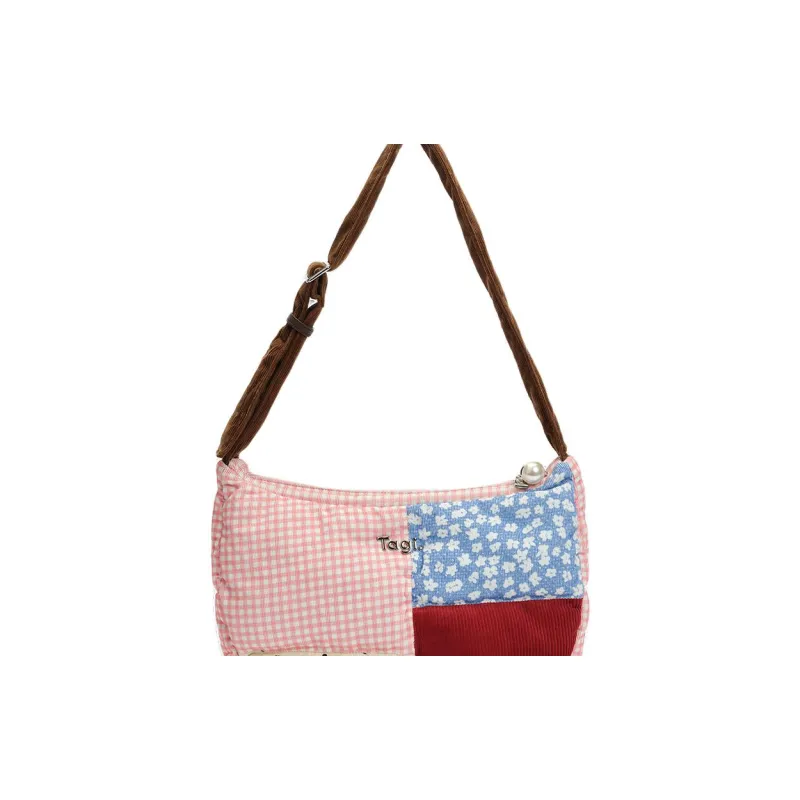 Tagi. Corduroy Shoulder Bag Women's Bang Patchwork Berry-3