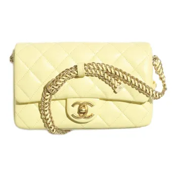 CHANEL Polished Lambskin Mouth Cover Bag Shoulder Bag Small Size Women's Light Yellow