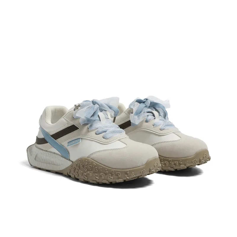 HUANQIU Anti Slip And Wear Resistant Height Increasing Low Top Casual Shoes Women's White Blue-3