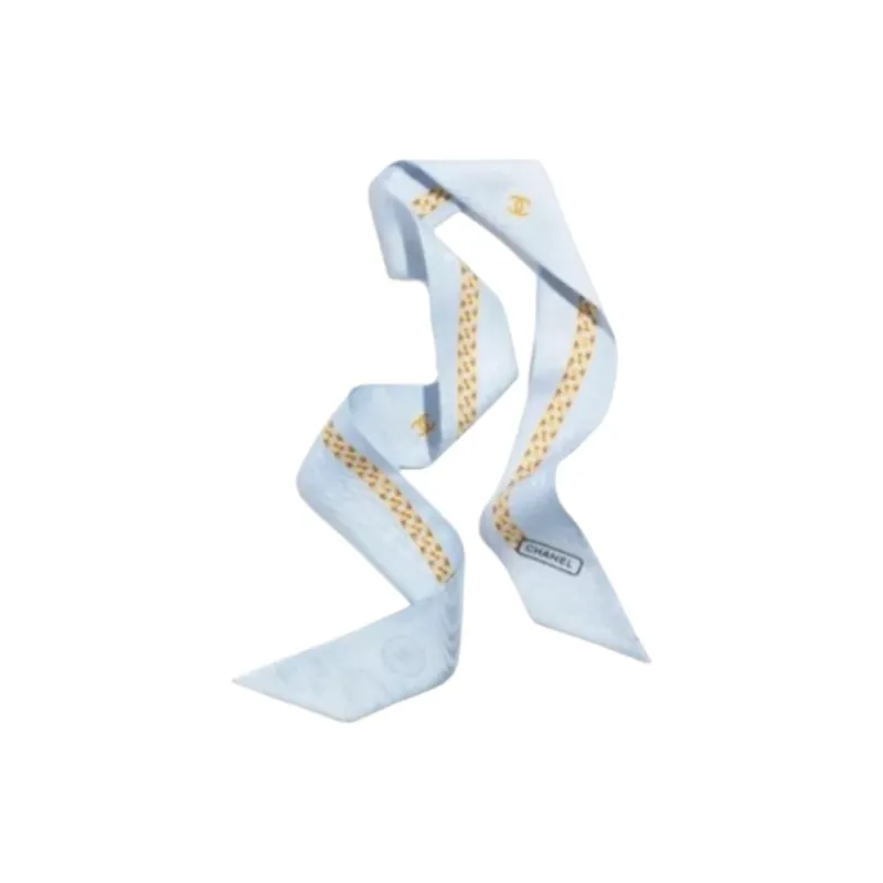 CHANEL Silk Scarves Unisex Blue-0