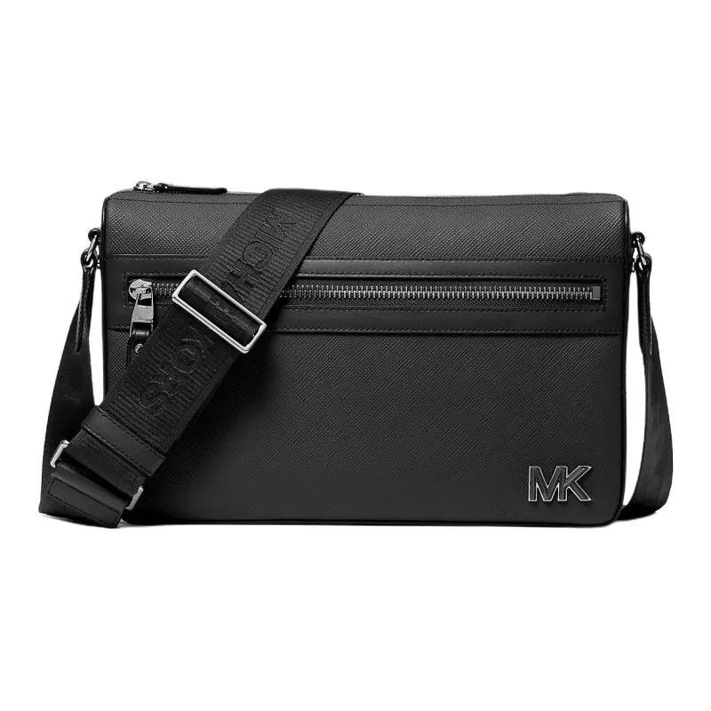 MICHAEL KORS Leather Messenger Bag, Shoulder Bag, Crossbody Bag Medium Size Men's Black-0