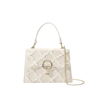 H YXIANG Microfiber Synthetic Leather Handbag Women's Ecru