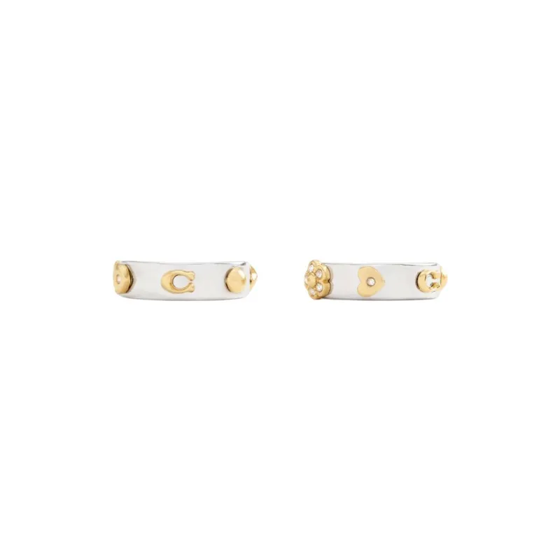 COACH Brass Plated, Cubic Zircon, Glass, Titanium Earrings Women's Gold-1