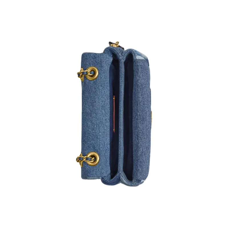 COACH Tabby Denim With Nappa Leather Shoulder Bag Trumpets Women's Denim Blue-3