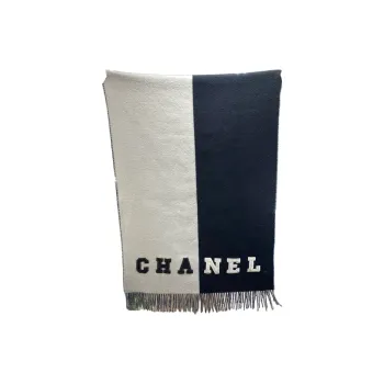 CHANEL Cashmere Knit Scarves Women's Blue/White