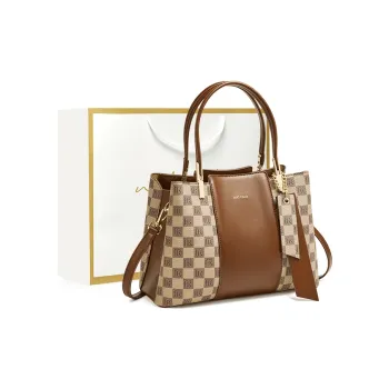 Narandu PVC Synthetic Leather Tote Shoulder Bag Crossbody Bag Handbag Large Size Women's Khaki