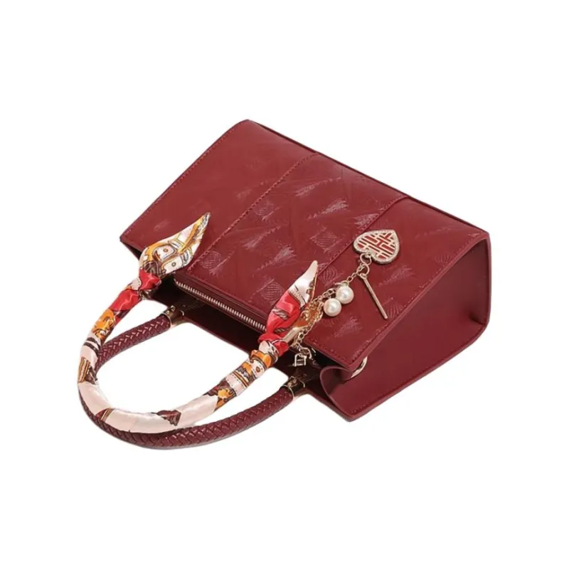 PESASRIE Microfiber Synthetic Leather Handbag Women's Burgundy-3