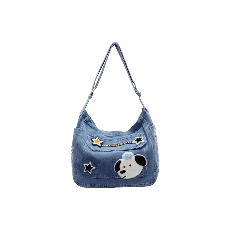 SUN EARTH &U Denim Crossbody Bag Shoulder Bag Regular Unisex Light Blue/Dark Blue/Black-1