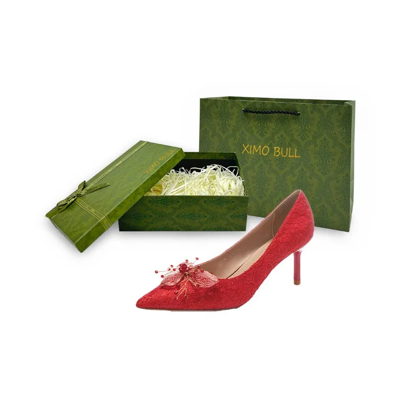 XIMO BULL Slim Heel High Heels Women's Red-8