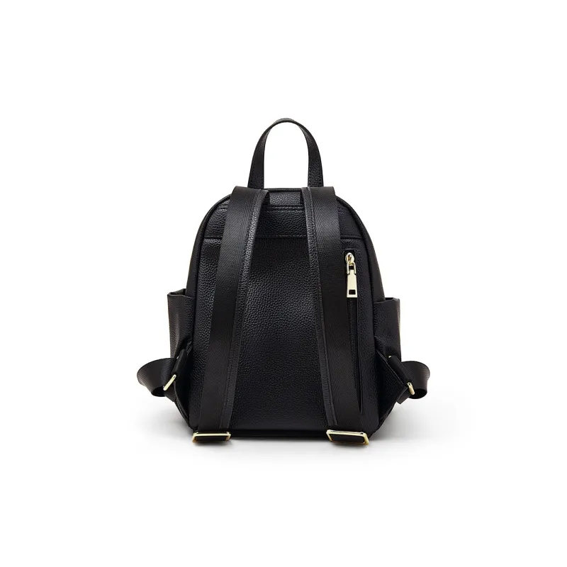 Old Man's Head Top Grain Cow Leather Backpack Women's Black-4