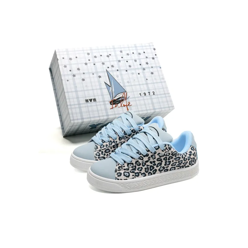Yalu Low Top Skateboard Shoes Unisex Leopard Print Blue-1