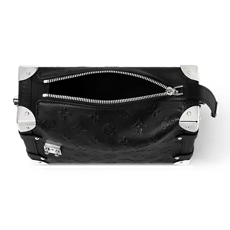 LOUIS VUITTON SIDE TRUNK Cow Leather Shoulder Bag Medium Size Women's Black-3