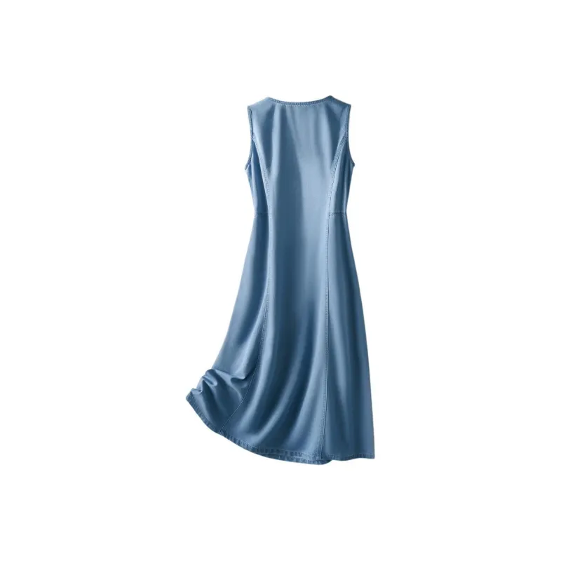 IHIMI Sleeveless Dress Women's Denim Blue-2