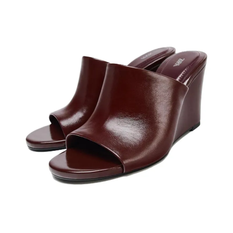 ZARA PU Polyurethane Slip Resistant Slide Slippers Women's Dark Red-1