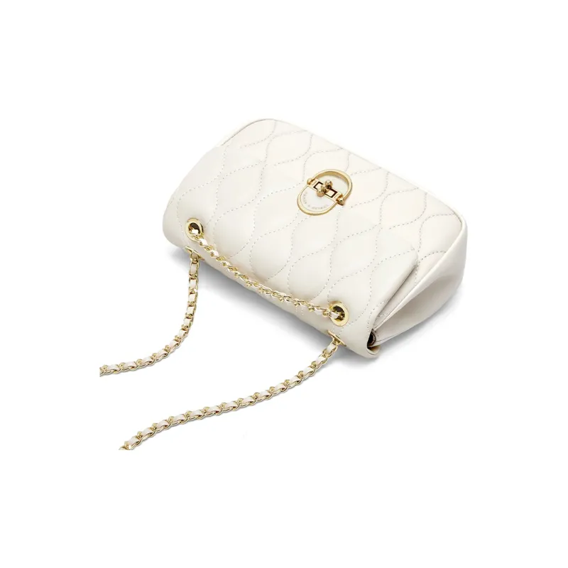 CNOLES Cow Leather Casual Office Date Small Square Bag Shoulder Bag Women's Wave White-2