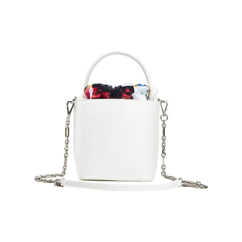FILA Cow Leather Bucket Bag, Handbag, Shoulder Bag, Crossbody Bag Women's White-2