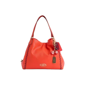 COACH Edie Polished Pebble Leather Shoulder Bag Large Size Women's Orange Red